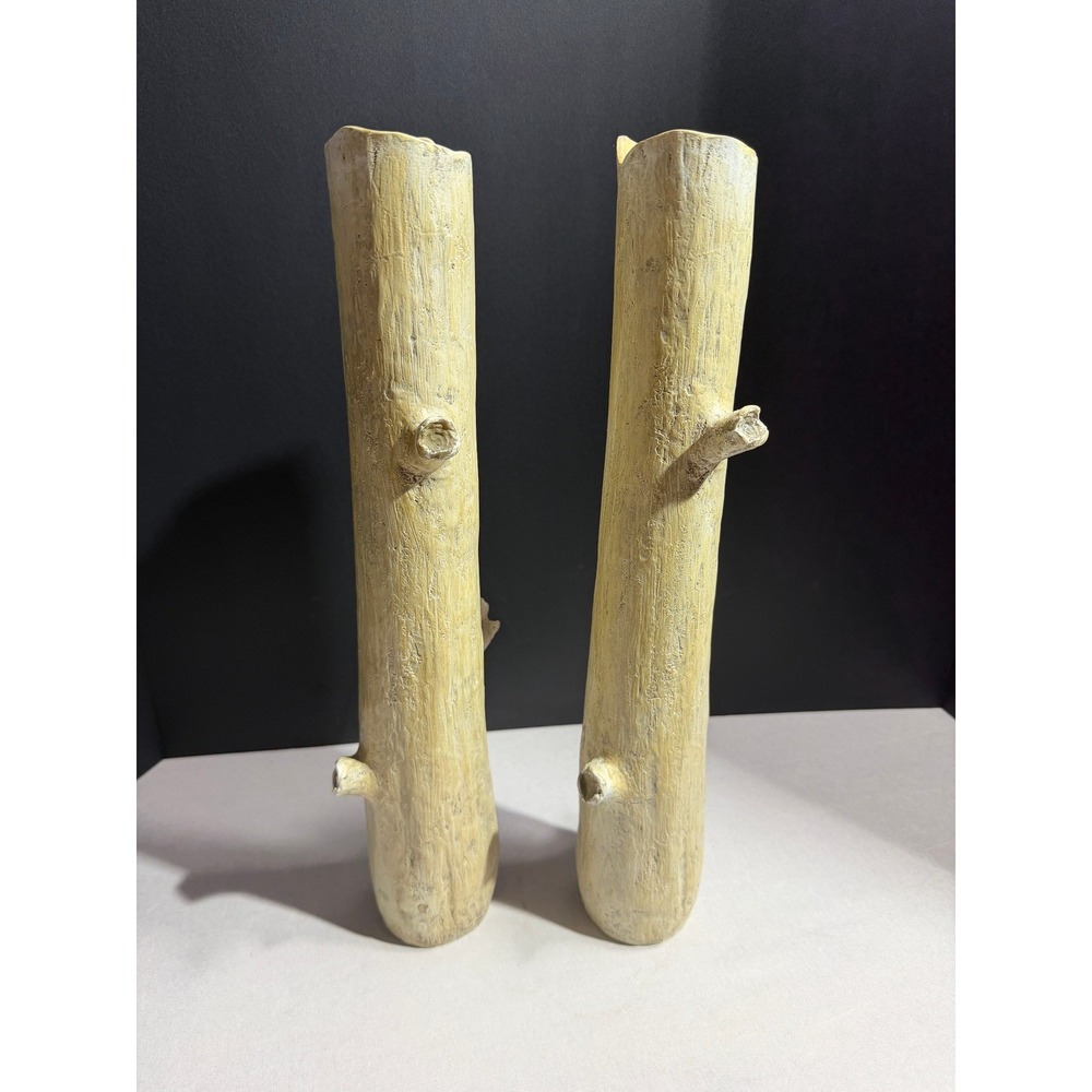 Set of 2 Faux Wood Tree Branch Vases Rustic Birch Bark Texture Decorative Tall